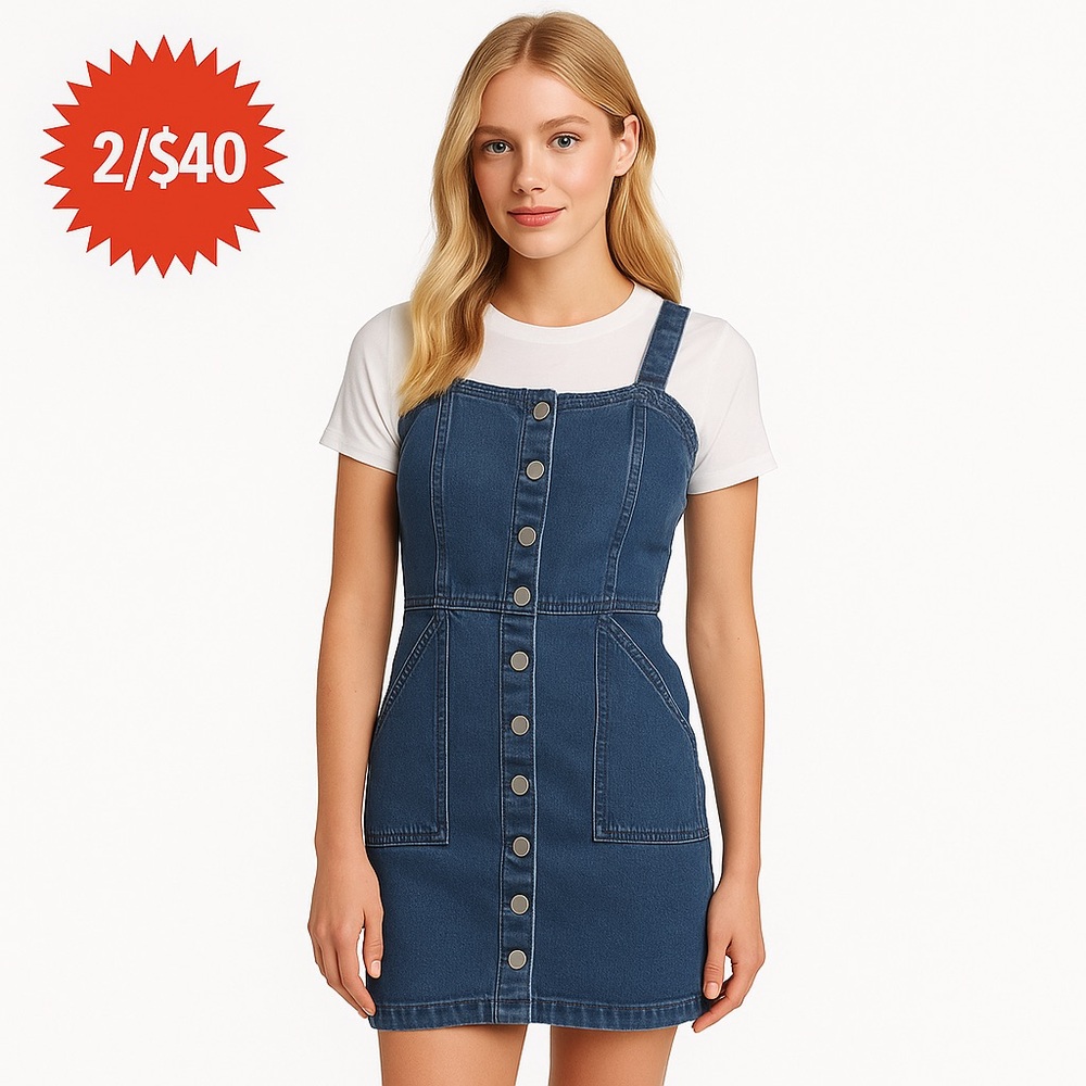 GARAGE denim short dress romper mini dress jeans XS pockets button up sexy